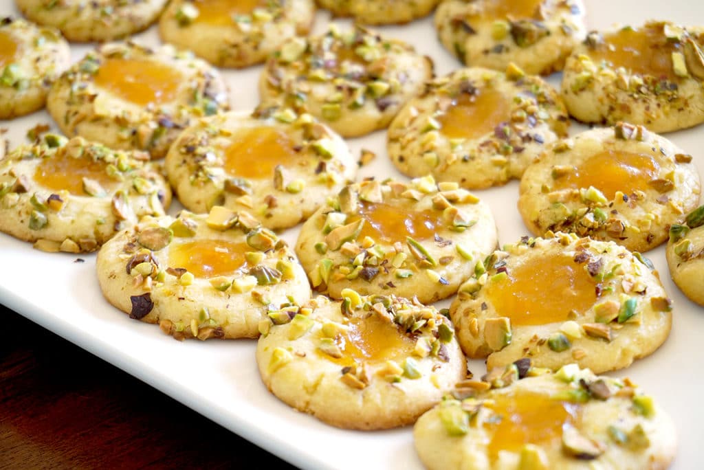 Orange Blossom Apricot Pistachio Cookies on plate