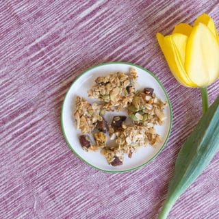 granola with yellow tulip