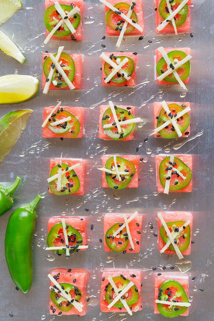 Watermelon Sashimi for Summer! A Sweet and Spicy Party Appetizer! | WATERMELON | APPETIZER | HEALTHY | SNACK | FRUIT | Recipe at OatandSesame.com