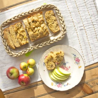 Apple Bread sliced overhead on platter