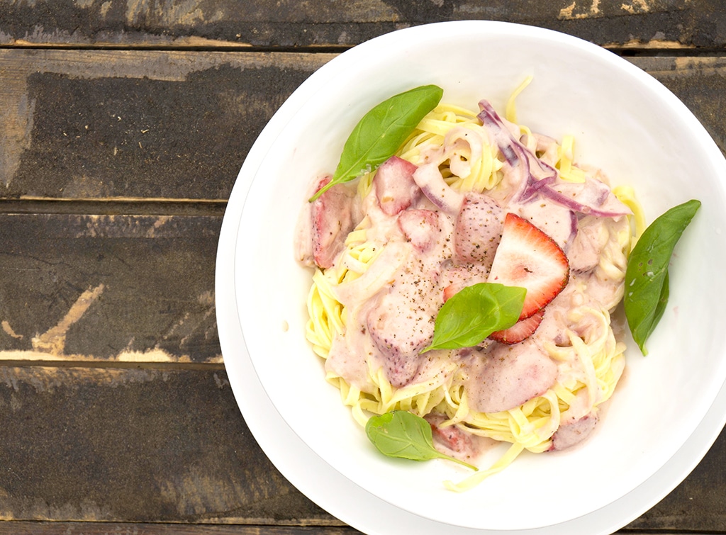 Strawberry Brandy Cream Linguine in bowl