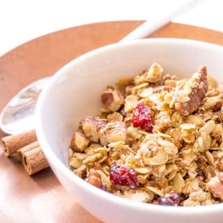 Cranberry Nut Granola in a white bowl