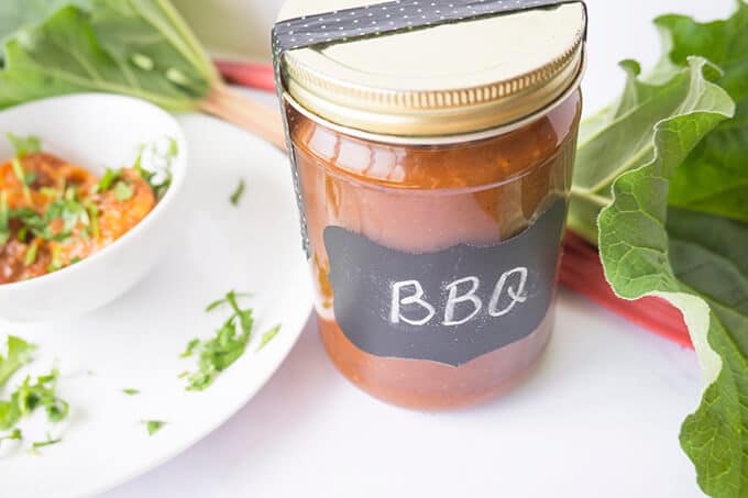 Rhubarb BBQ sauce in jar