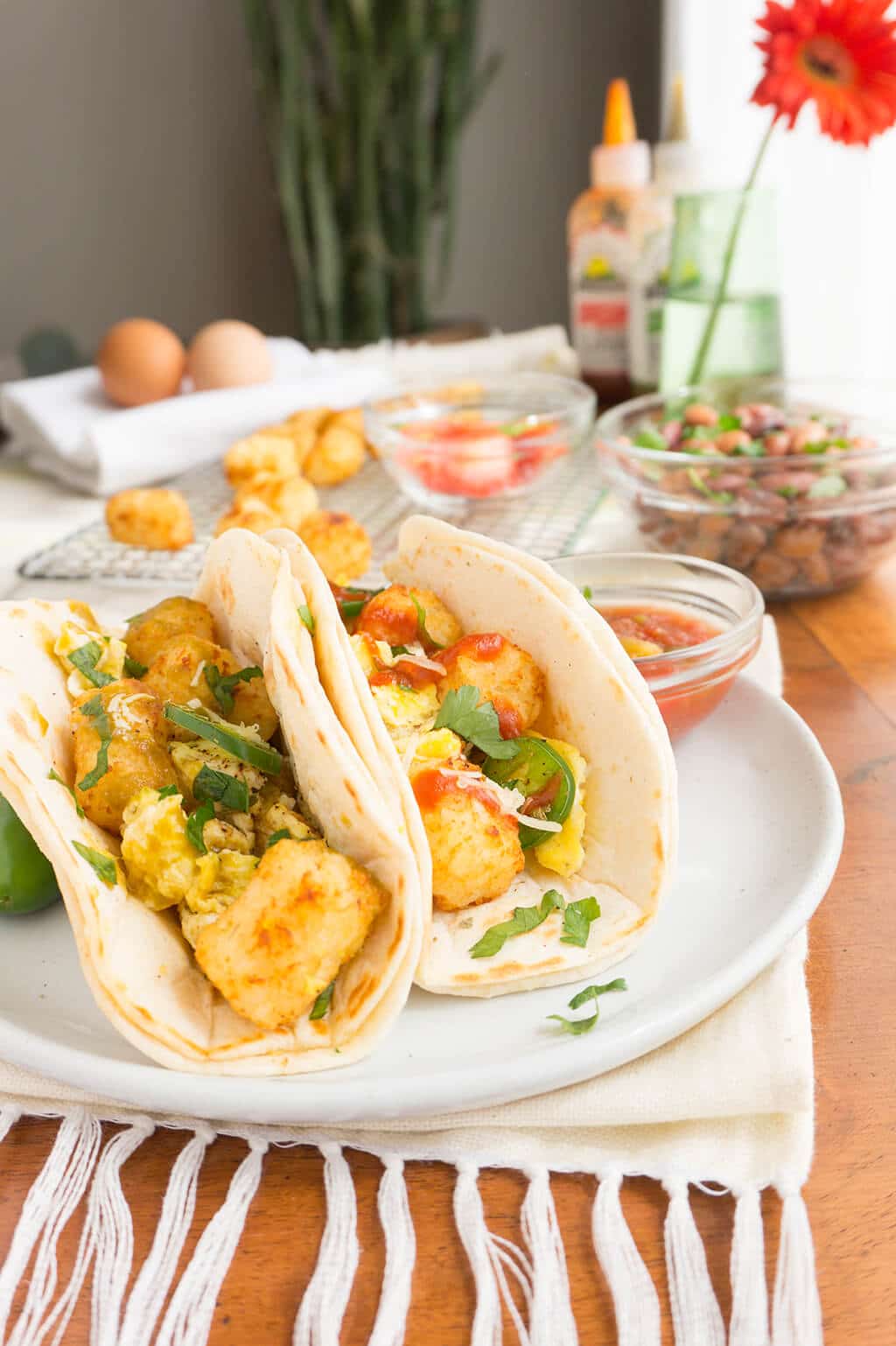 Tater Tot Breakfast Tacos on plate