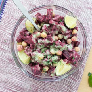 chickpeas and beets in a bowl