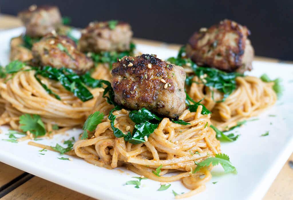 Peanut Noodles with Turkey Meatballs