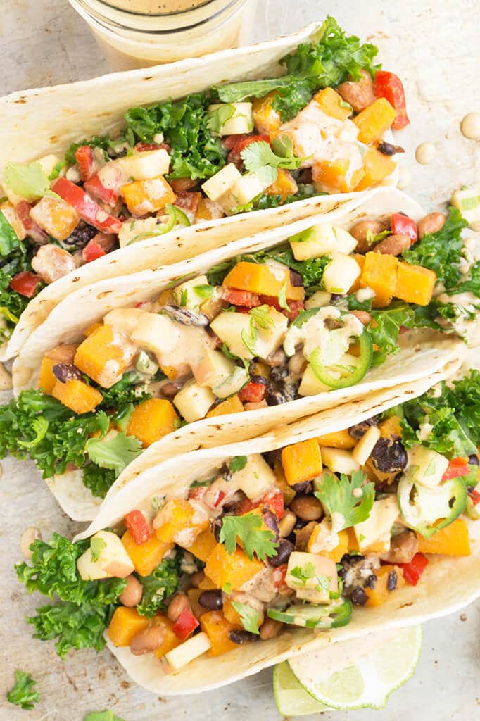 3 Vegetarian Tacos with Black Beans overhead