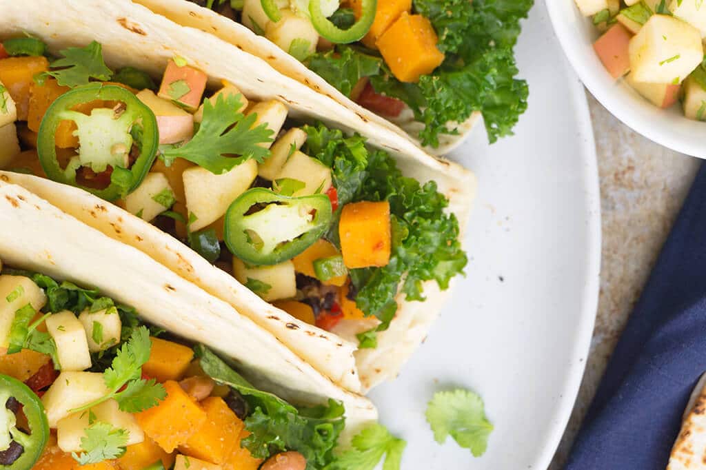 Vegetarian Tacos with Black Beans overhead view