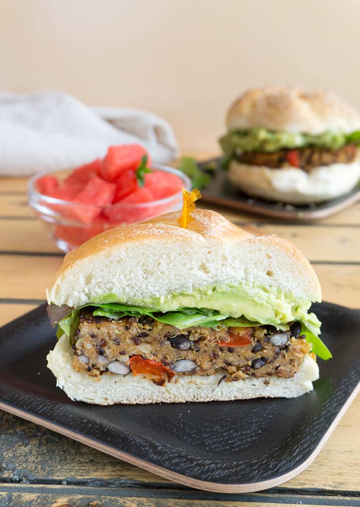 One Half of a Black Bean Quinoa Burger on a plate