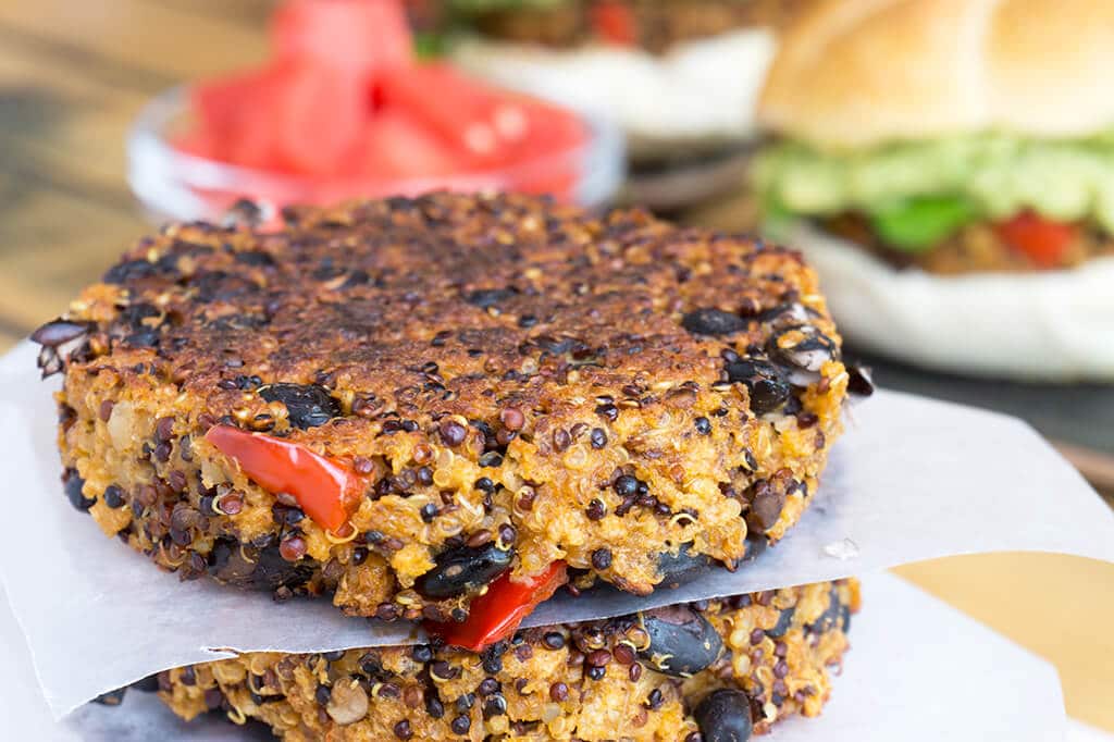 black bean quinoa burger with no bun ready for freezer