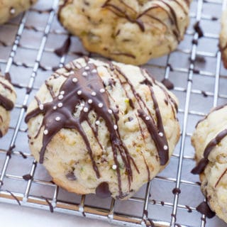 cookie with chocolate drizzle on top