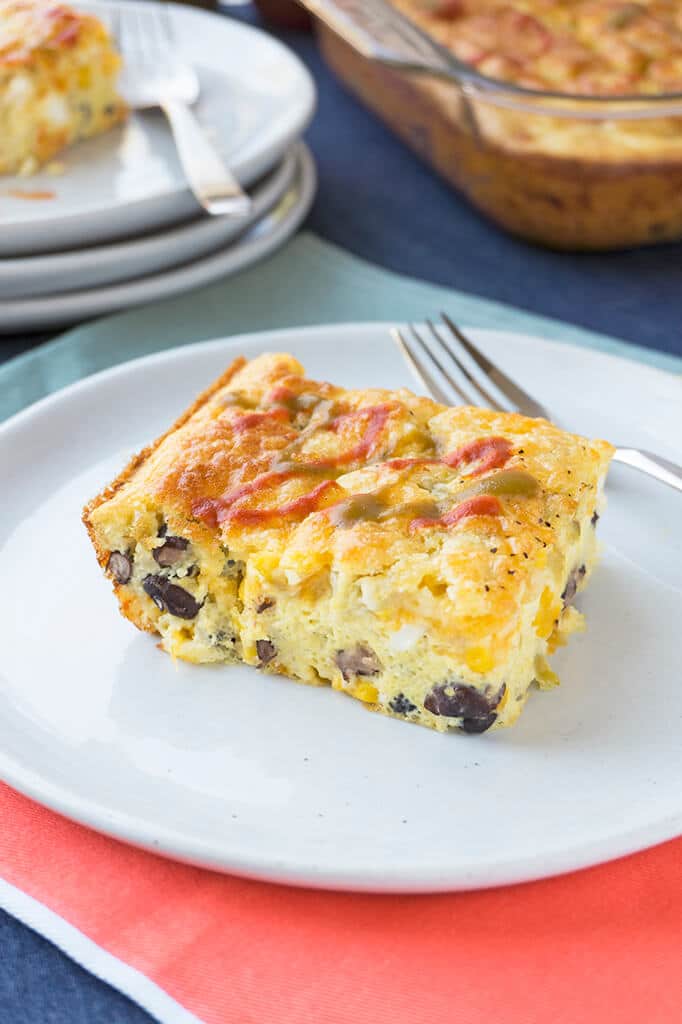 southwest breakfast  casserole square on plate