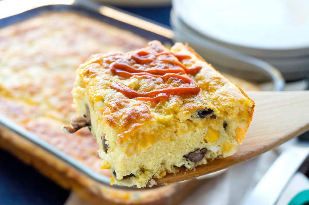 Slice of egg casserole