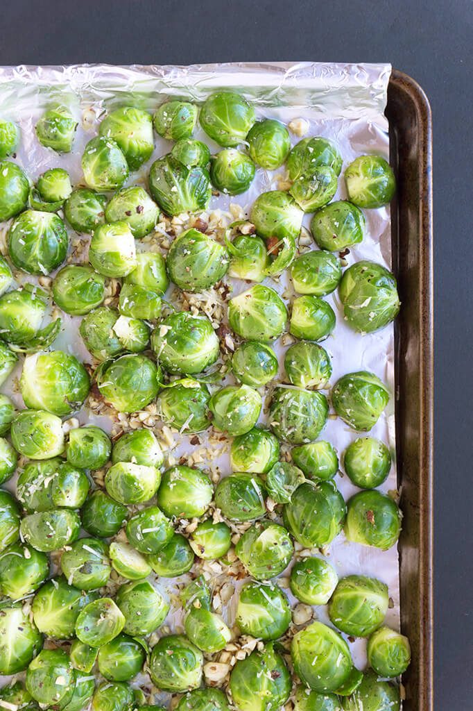 Brussels Sprouts on Baking Sheet