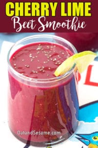 Packed with antioxidants and naturally sweetened, this&nbsp;Cherry Lime Beet Smoothie&nbsp;is refreshing and nutritious. Sweet cherries, a little red beet to sneak in a serving of vegetables - because all smoothies should have them - a dash of chia seeds and lime juice. If you love cherries, this is the smoothie for you! | #breakfastideas | #cherries | #beets | #smoothierecipes | #healthybreakfastideas | #healthysmoothies #healthyrecipes at OatandSesame.com