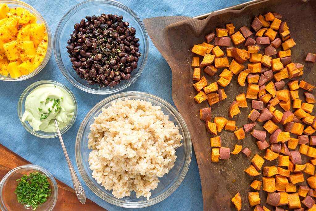 ingredients in bowls