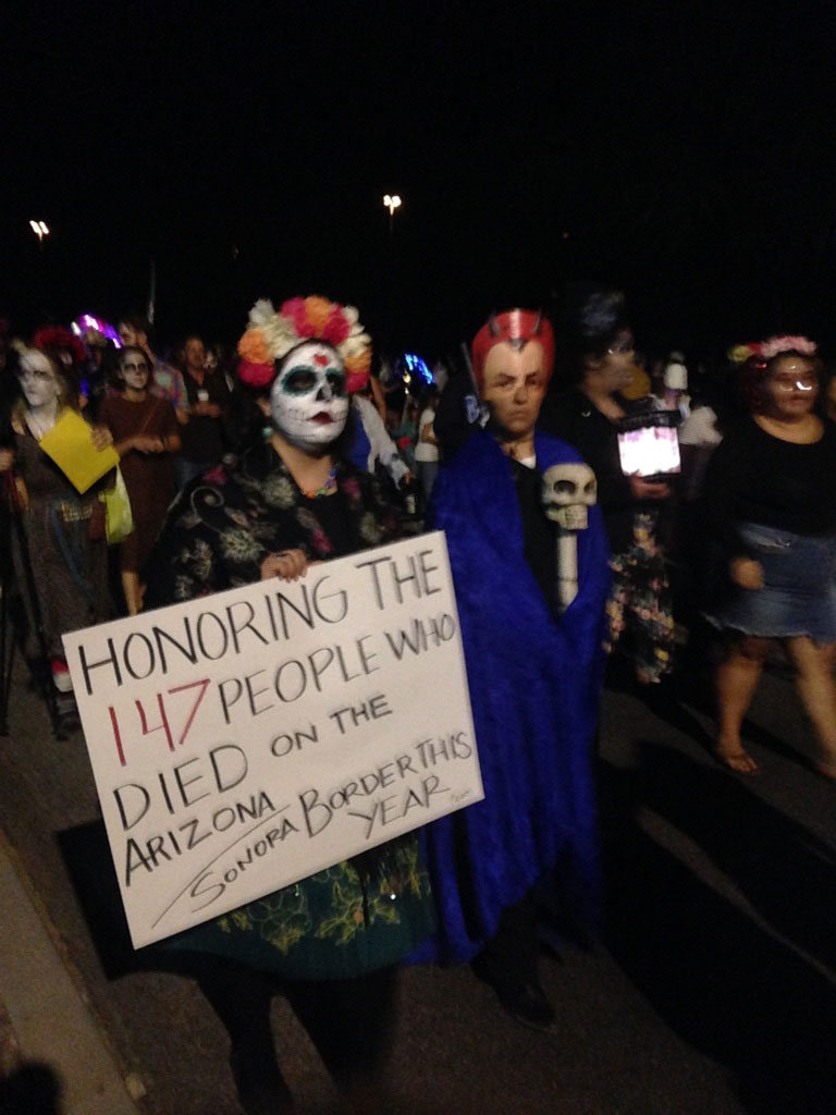 All Souls Procession, Sign honoring those that died on Sonoran border.