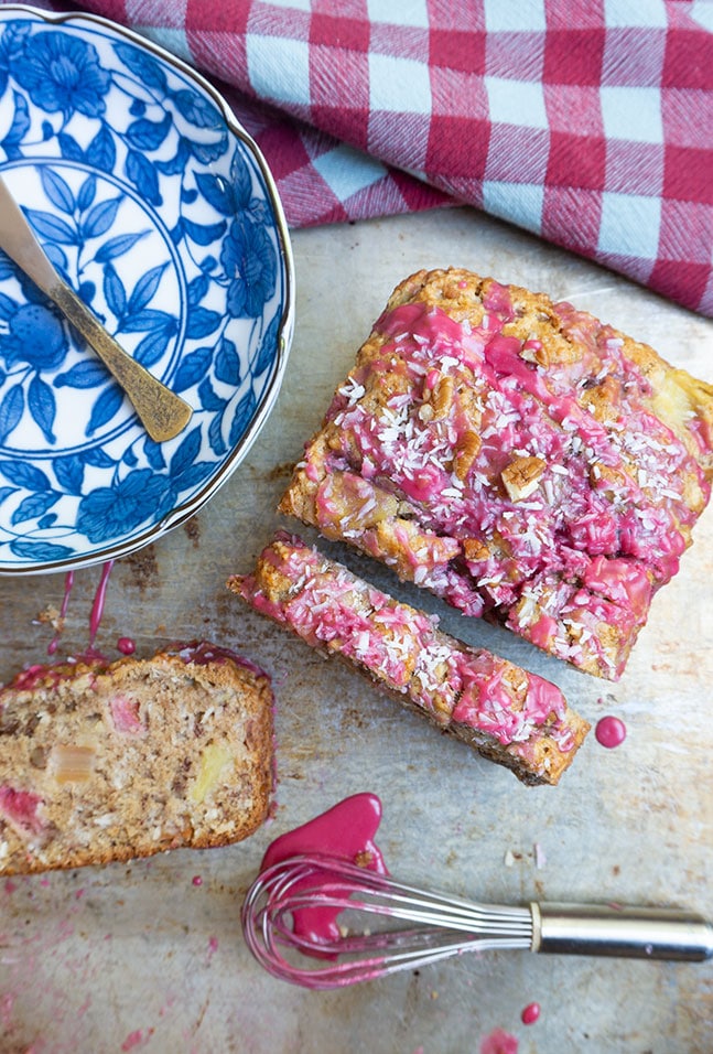 Rhubarb Hummingbird Bread overhead view