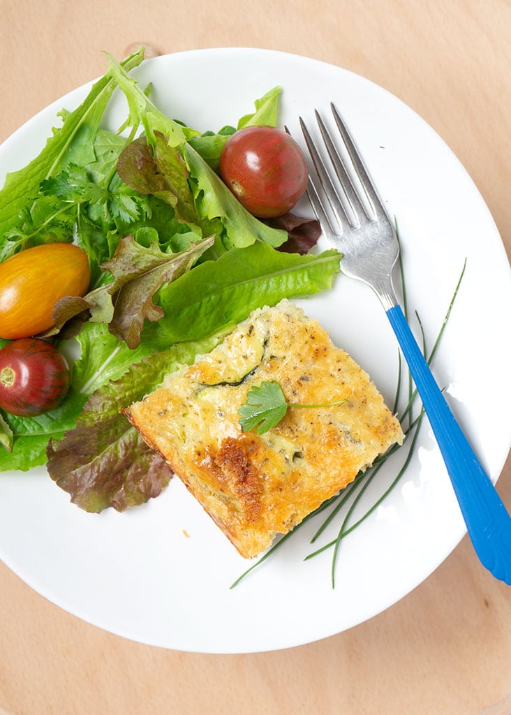 Baked Zucchini Pie - square slice on plate