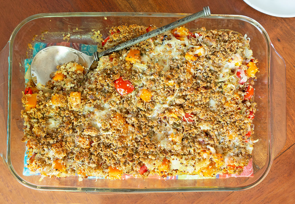 Butternut Squash Gratin Overhead with spoon