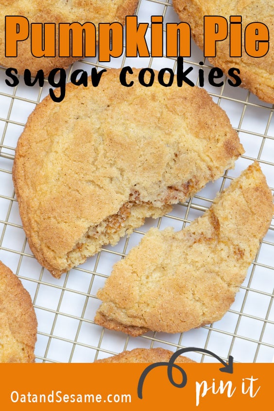 Sugar cookie cut in half with pumpkin pie filling