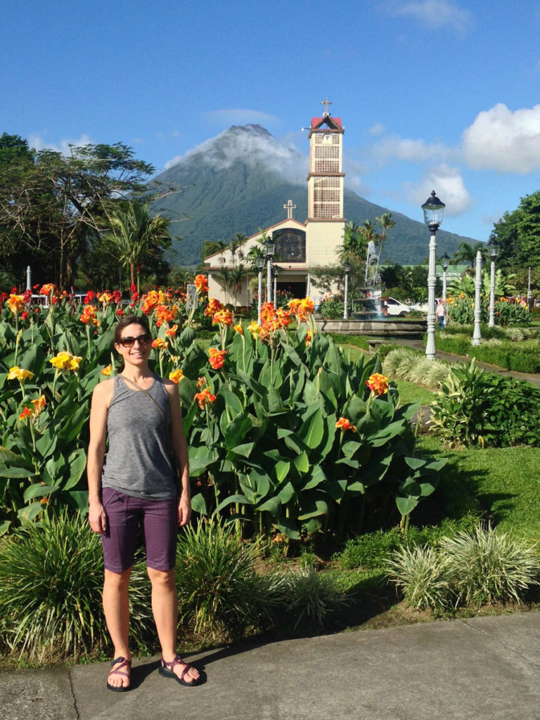 Main Square, Fortuna Costa Rica, Arenal Volcano with church