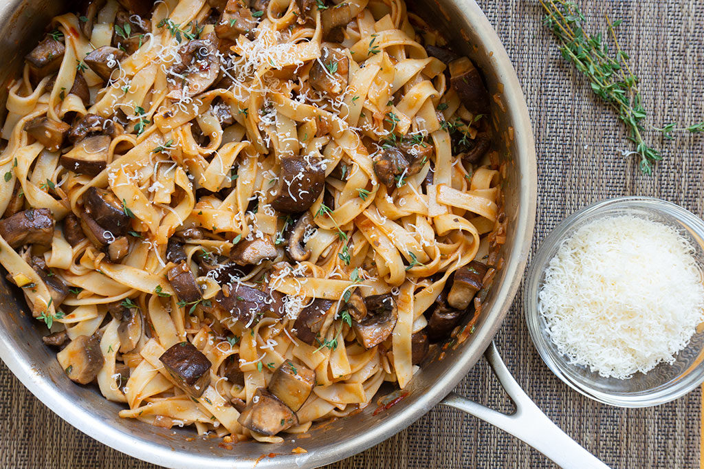 Portabella Mushroom Pasta in saute pan