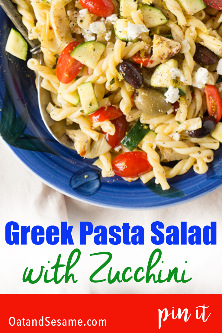 greek pasta salad in bowl