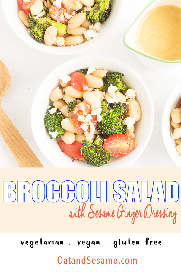 Roasted Broccoli salad in white bowl