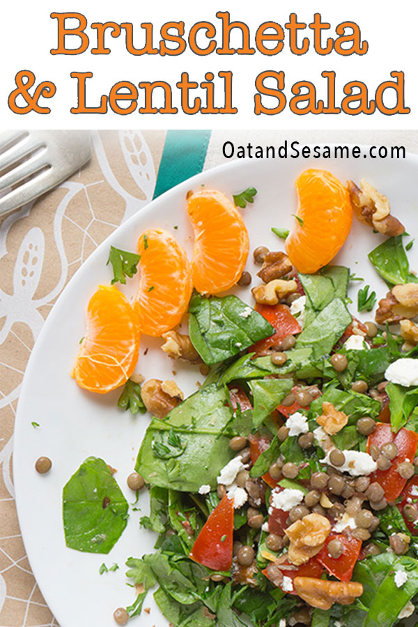 lentils and bruschetta on plate