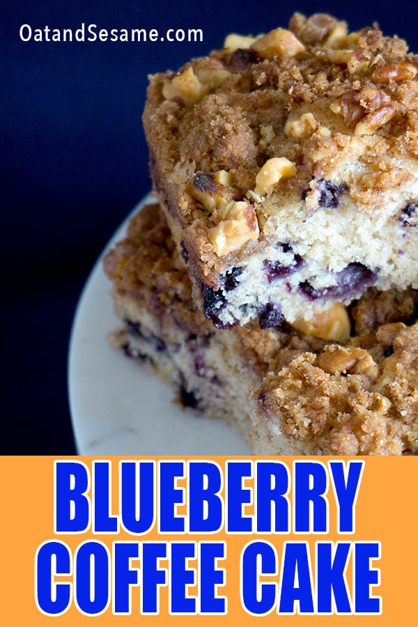 Square of blueberry crumble coffee cake