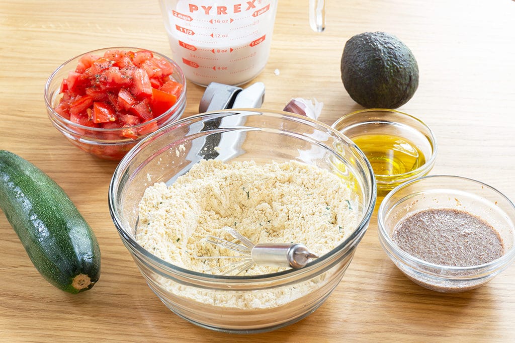 ingredients in small bowls for this healthy waffle recipe