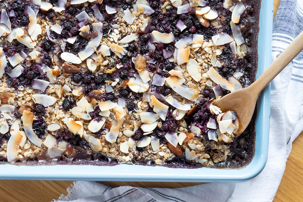 whole pan of blueberry baked oatmeal