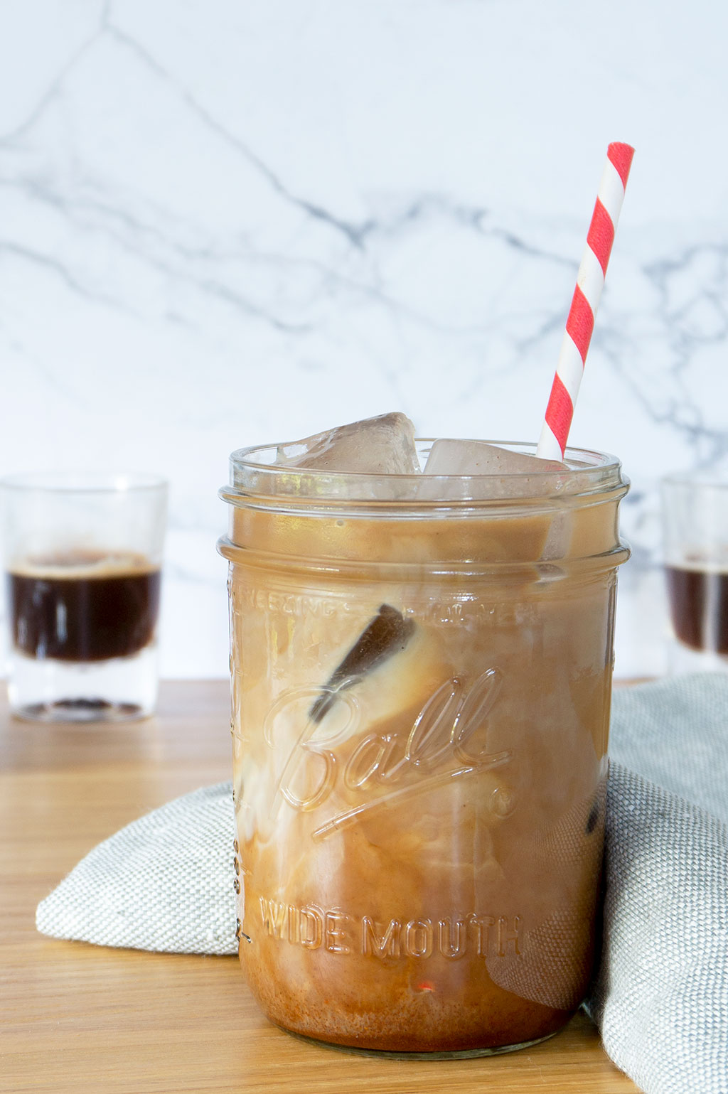 Iced mocha in glass with ice