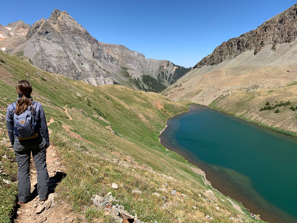 Blue Lakes Trail Telluride, Colorado, Greenish blue lake with mountains surrounding