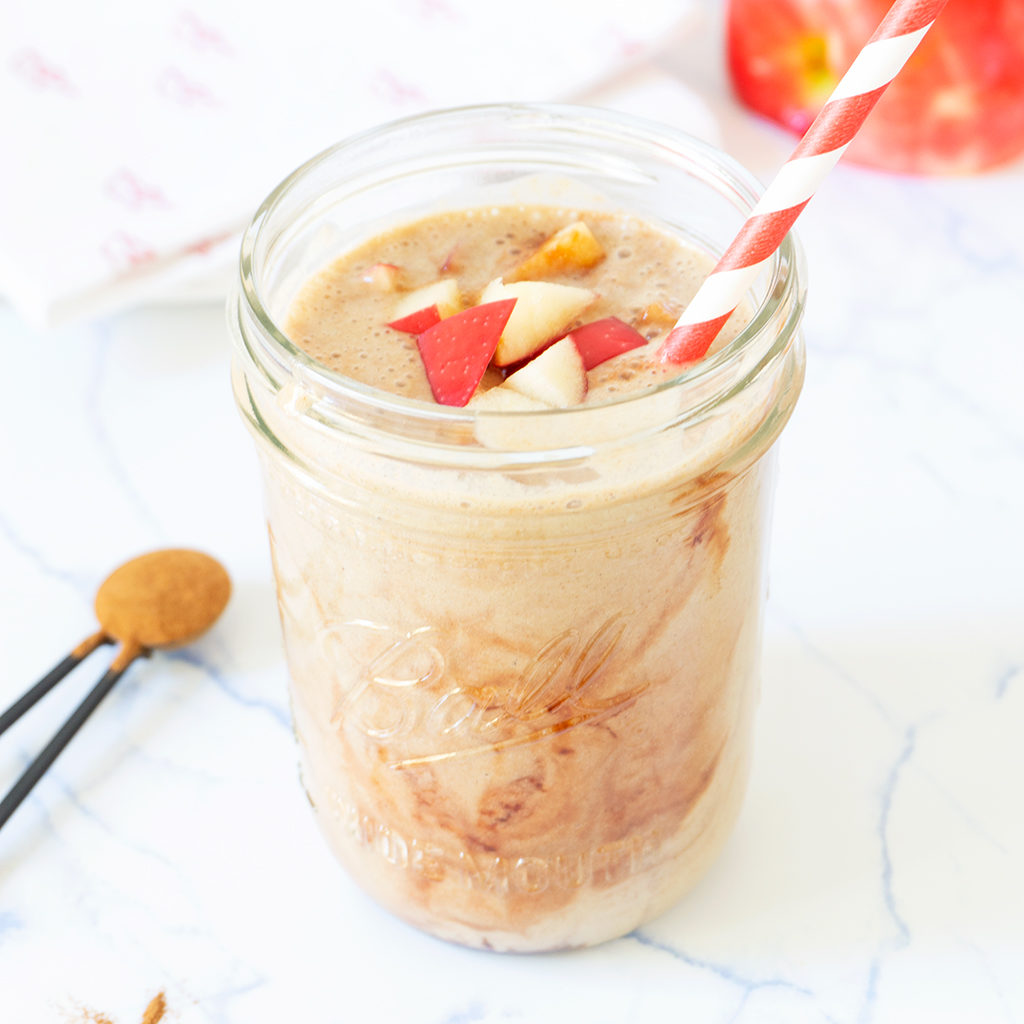 Apple pie smoothie with diced apples on top