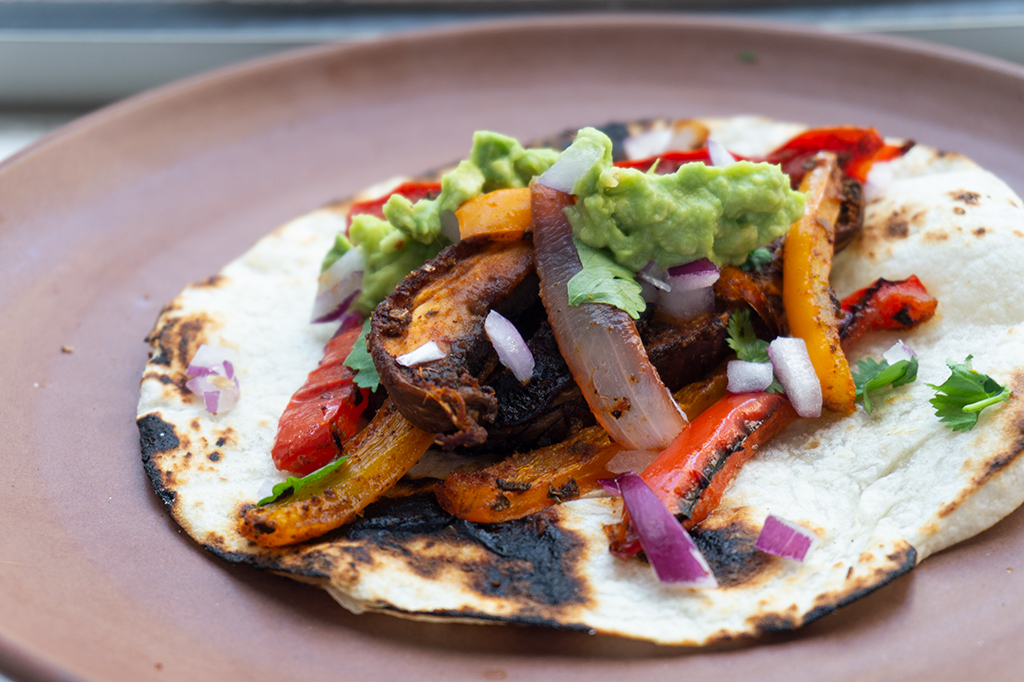 Vegetarian Sheet Pan Fajitas close up on plate