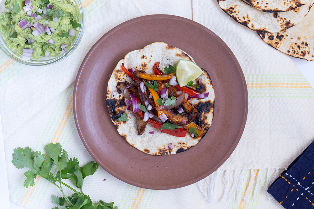 mushroom fajita on a brown plate